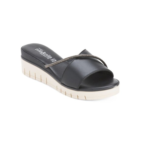 NILA & NILA Black Made In Italy Leather Platform Slide Sandals